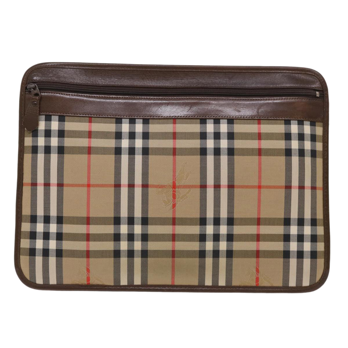 BurberrySs Nova Check Clutch Bag Canvas Beige Brown Red Auth ac2005