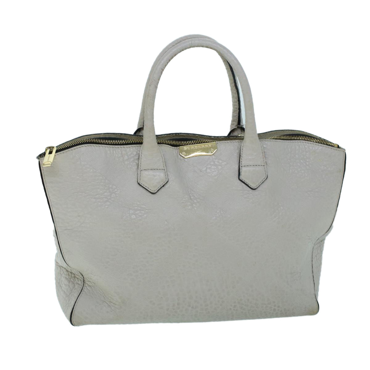 Burberry Tote Bag Leather Gray White Auth ac2169