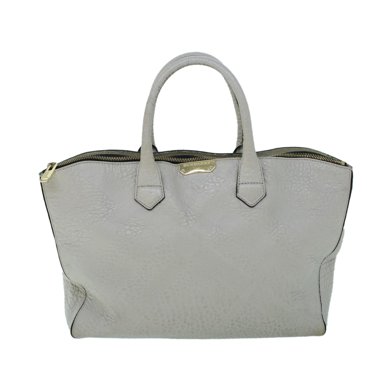 Burberry Tote Bag Leather Gray White Auth ac2169