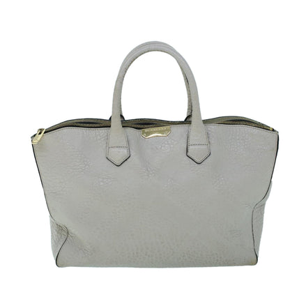 Burberry Tote Bag Leather Gray White Auth ac2169