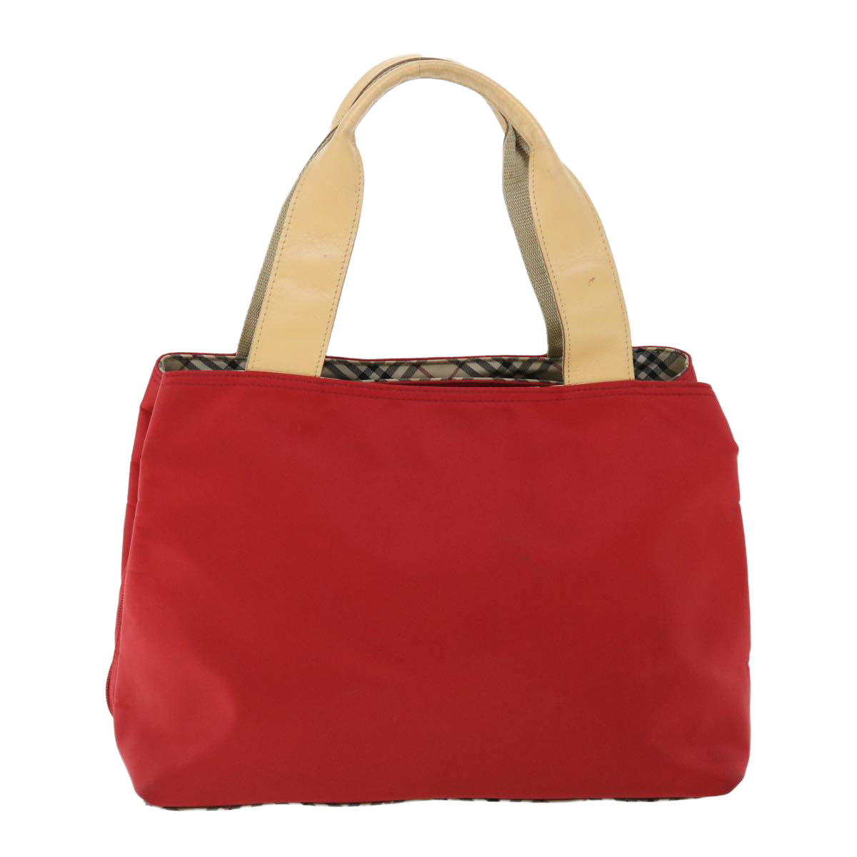 Burberry Nova Check Hand Bag Nylon Leather Red Beige Auth ac2171