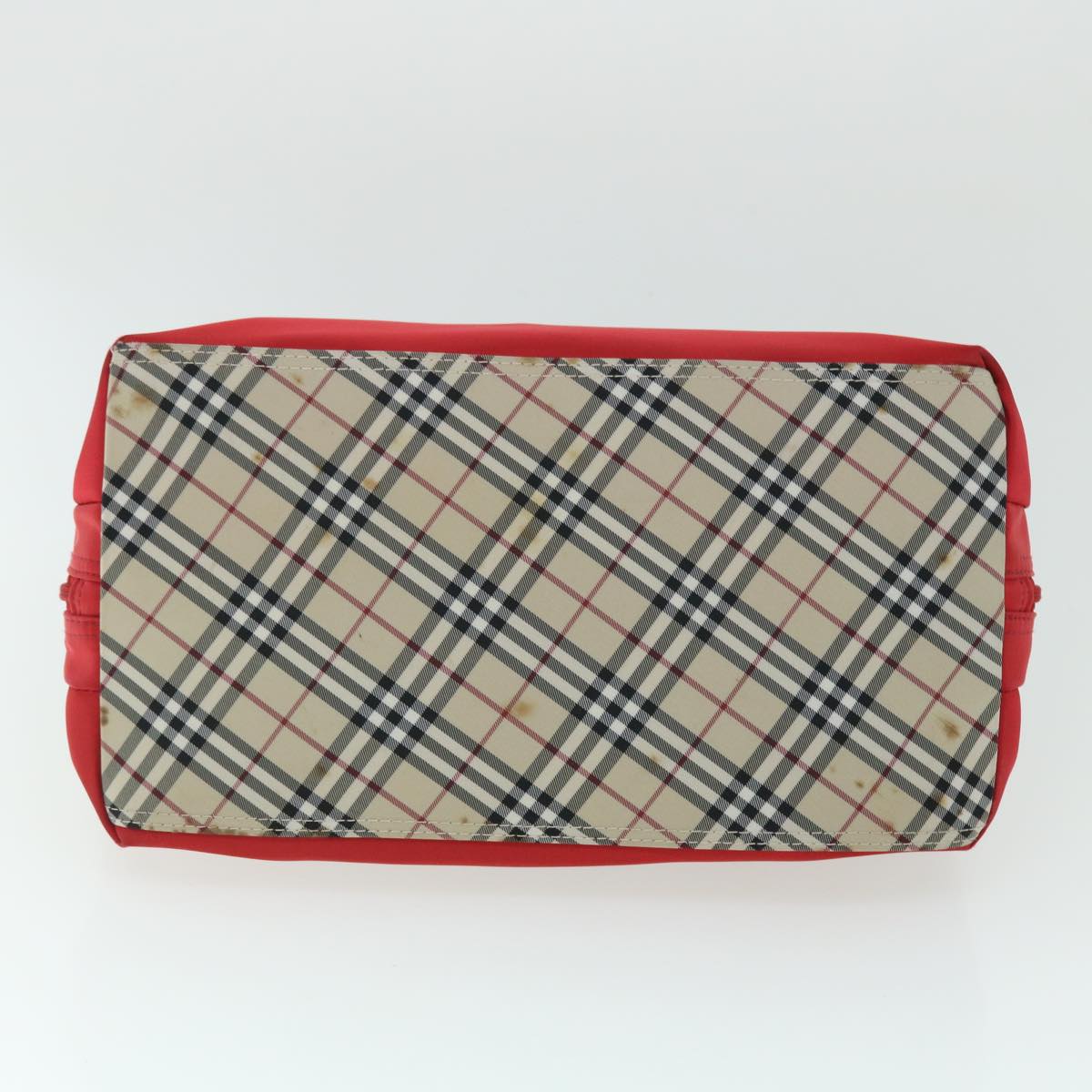 Burberry Nova Check Hand Bag Nylon Leather Red Beige Auth ac2171