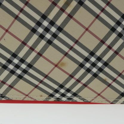 Burberry Nova Check Hand Bag Nylon Leather Red Beige Auth ac2171
