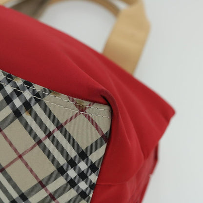 Burberry Nova Check Hand Bag Nylon Leather Red Beige Auth ac2171