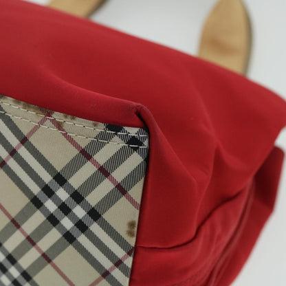 Burberry Nova Check Hand Bag Nylon Leather Red Beige Auth ac2171
