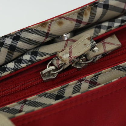 Burberry Nova Check Hand Bag Nylon Leather Red Beige Auth ac2171