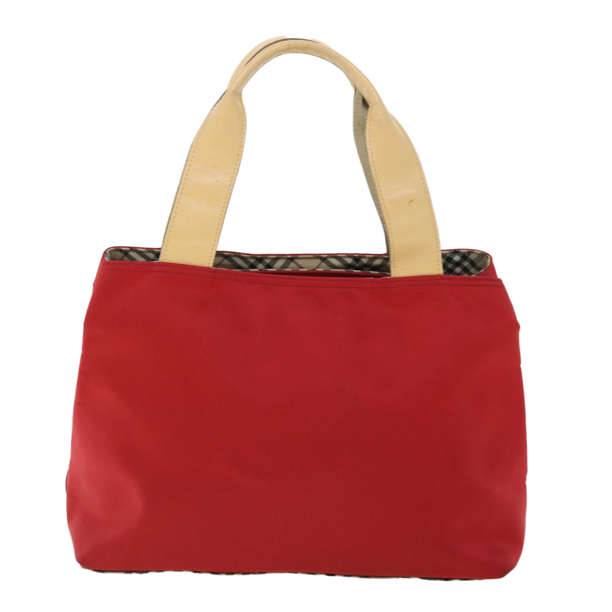 Burberry Nova Check Hand Bag Nylon Leather Red Beige Auth ac2171