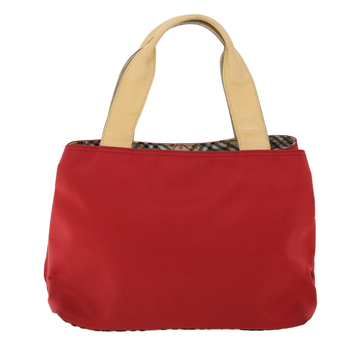 Burberry Nova Check Hand Bag Nylon Leather Red Beige Auth ac2171