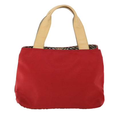 Burberry Nova Check Hand Bag Nylon Leather Red Beige Auth ac2171