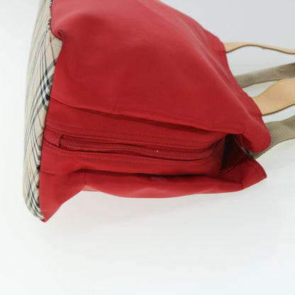 Burberry Nova Check Hand Bag Nylon Leather Red Beige Auth ac2171