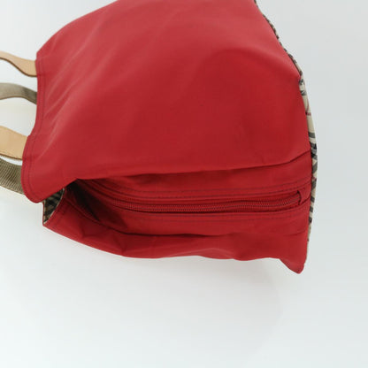Burberry Nova Check Hand Bag Nylon Leather Red Beige Auth ac2171
