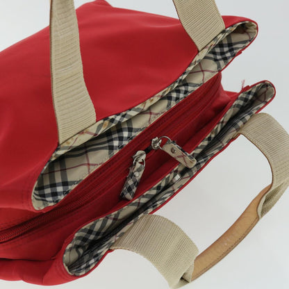 Burberry Nova Check Hand Bag Nylon Leather Red Beige Auth ac2171