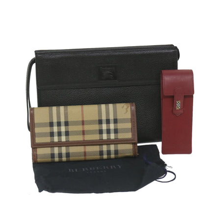 BurberrySs Nova Check Clutch Bag Leather 3Set Black Red Beige Auth ac2312