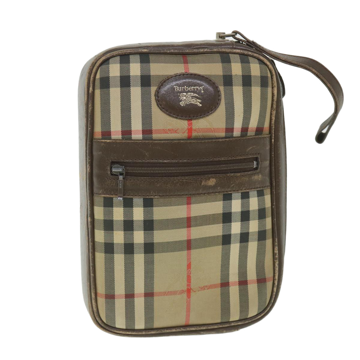 BurberrySs Nova Check Clutch Bag Nylon Canvas Beige Auth ac2346