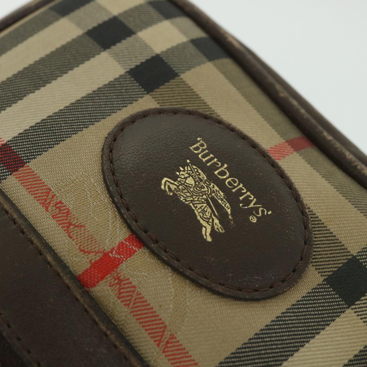 BurberrySs Nova Check Clutch Bag Nylon Canvas Beige Auth ac2346