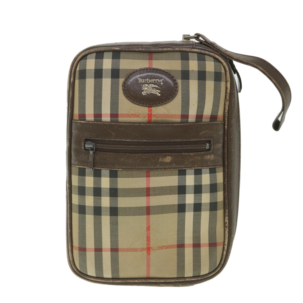 BurberrySs Nova Check Clutch Bag Nylon Canvas Beige Auth ac2346