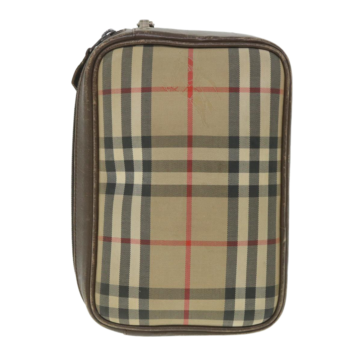 BurberrySs Nova Check Clutch Bag Nylon Canvas Beige Auth ac2346
