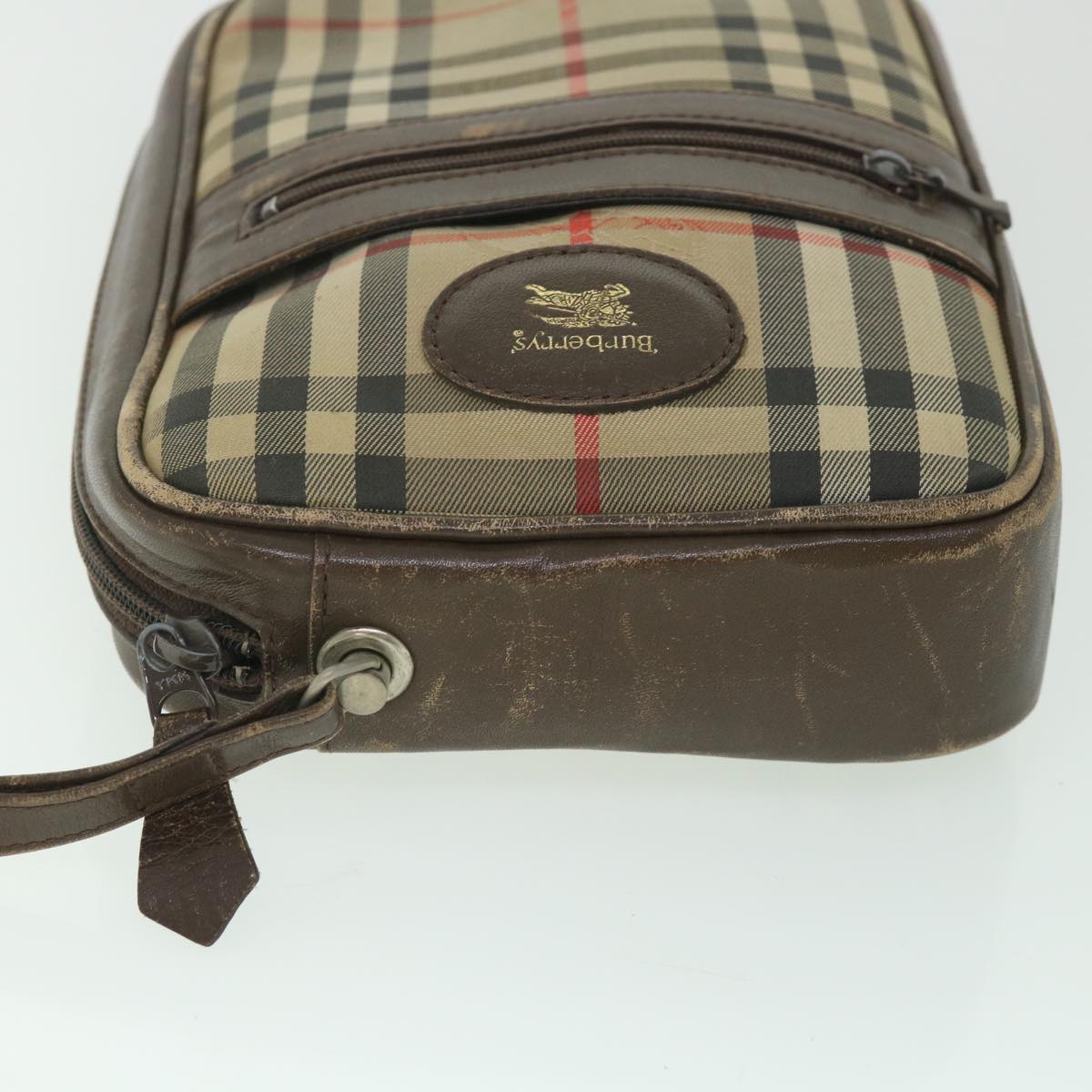 BurberrySs Nova Check Clutch Bag Nylon Canvas Beige Auth ac2346