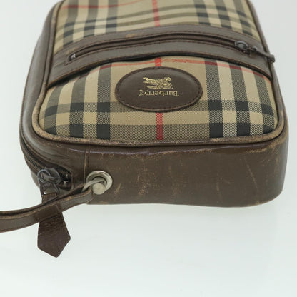 BurberrySs Nova Check Clutch Bag Nylon Canvas Beige Auth ac2346