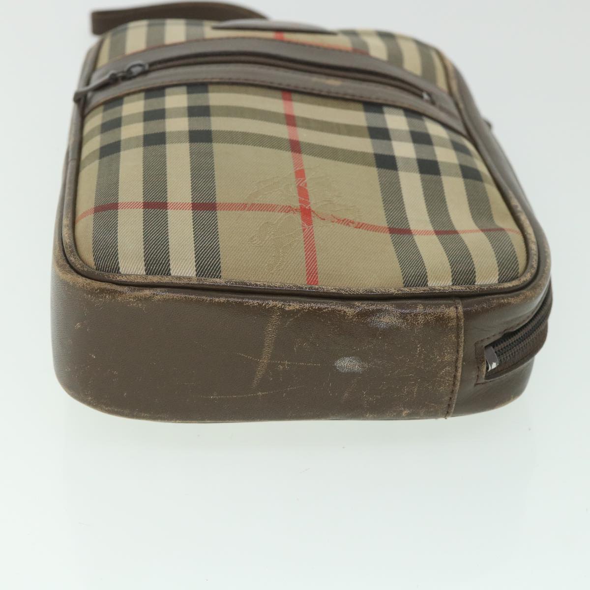 BurberrySs Nova Check Clutch Bag Nylon Canvas Beige Auth ac2346