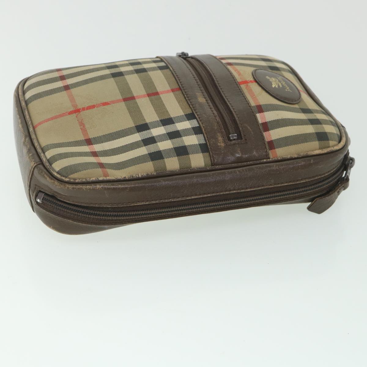 BurberrySs Nova Check Clutch Bag Nylon Canvas Beige Auth ac2346