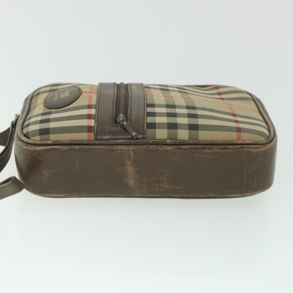 BurberrySs Nova Check Clutch Bag Nylon Canvas Beige Auth ac2346