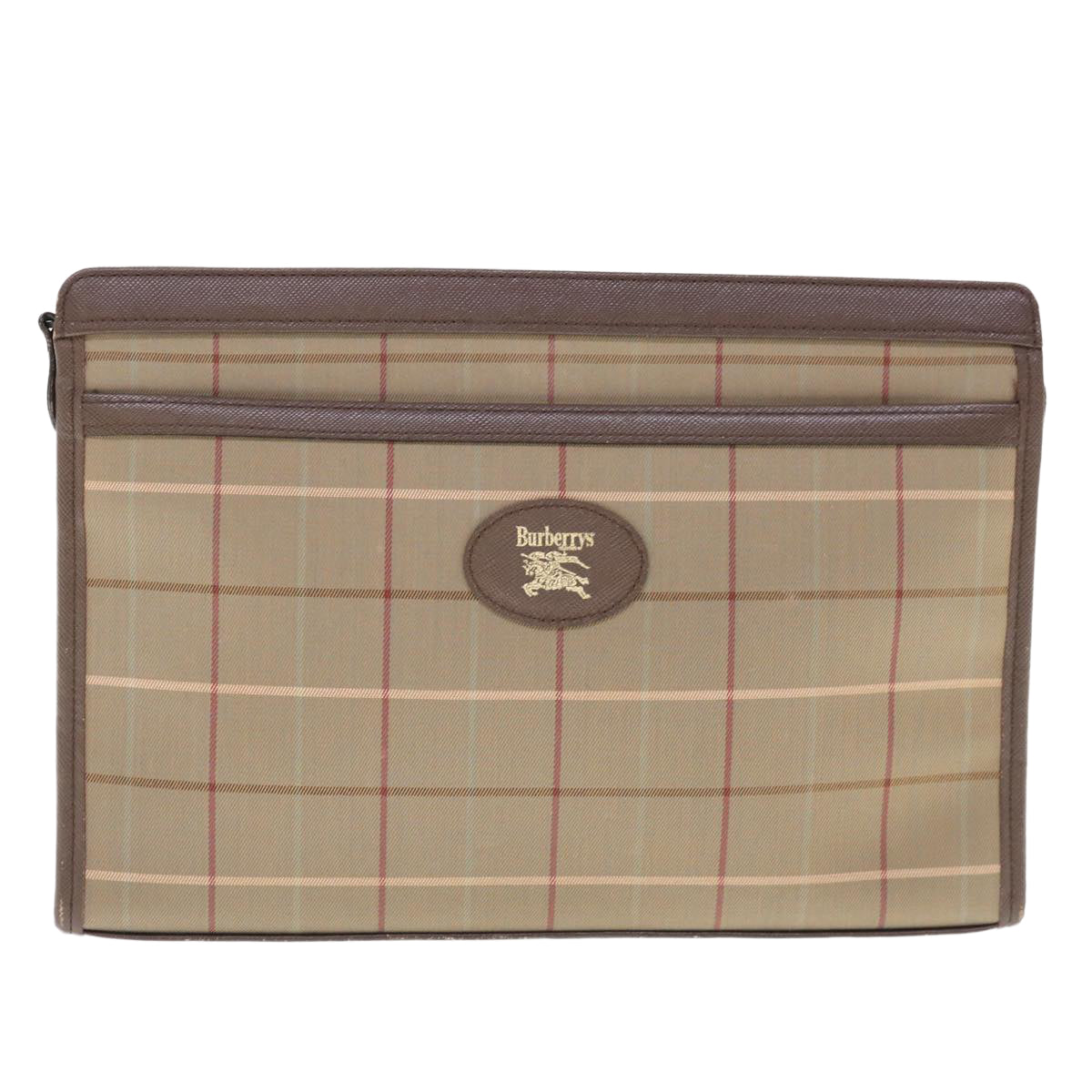BurberrySs Nova Check Clutch Bag Nylon Canvas Beige Auth ac2672