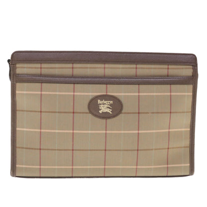 BurberrySs Nova Check Clutch Bag Nylon Canvas Beige Auth ac2672