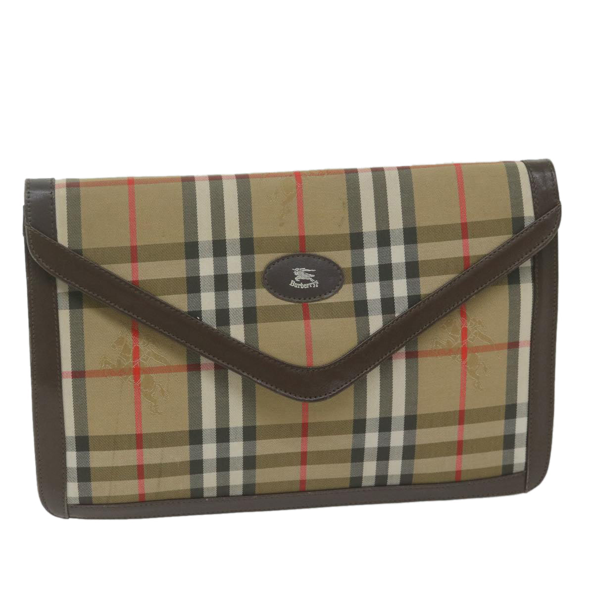 BurberrySs Nova Check Clutch Bag Nylon Canvas Beige Auth ac2675