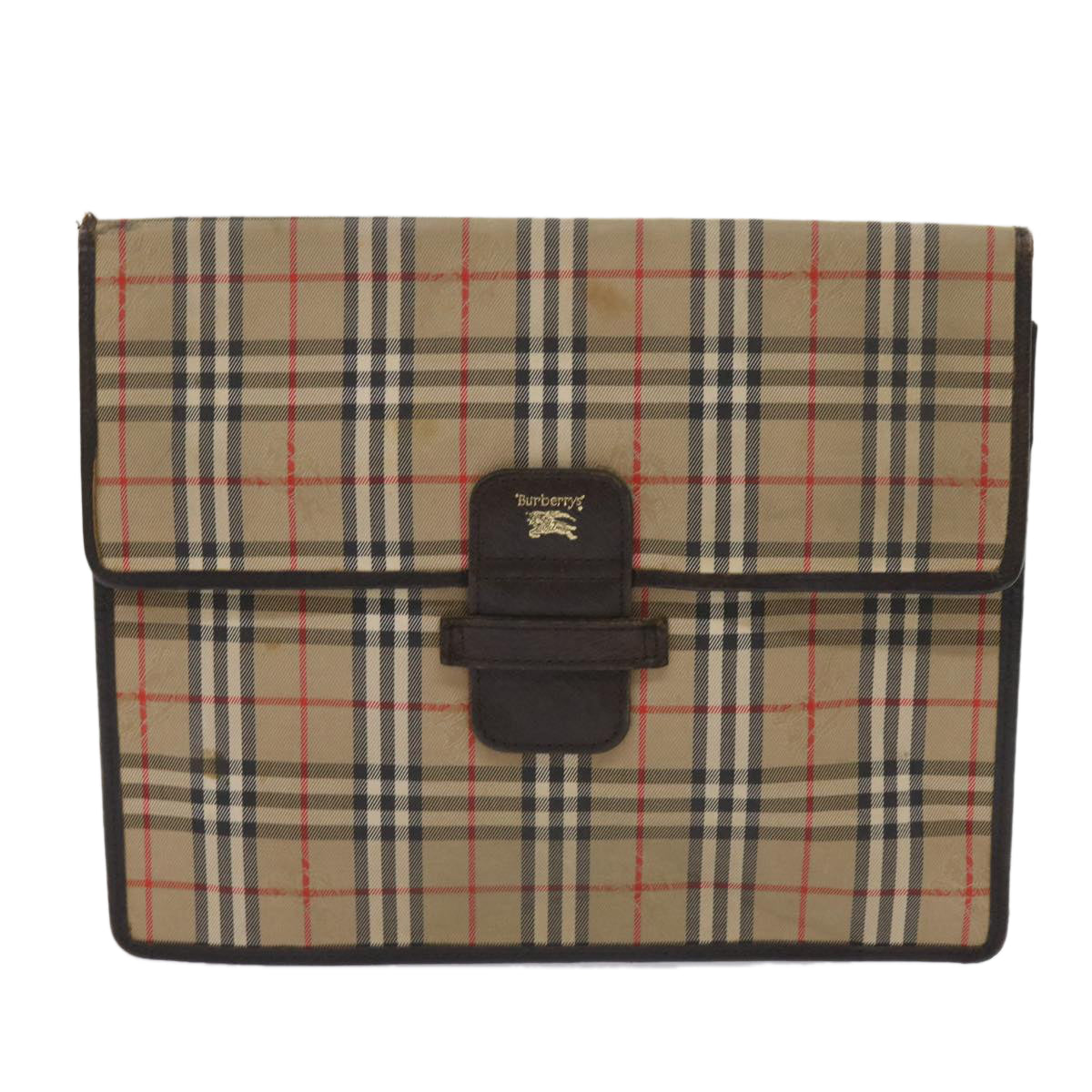 BurberrySs Nova Check Clutch Bag Canvas 2Set Beige Brown Auth ac2698