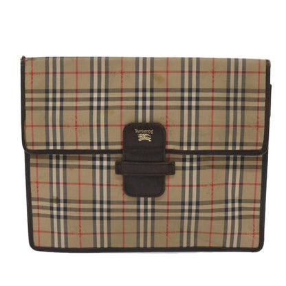 BurberrySs Nova Check Clutch Bag Canvas 2Set Beige Brown Auth ac2698