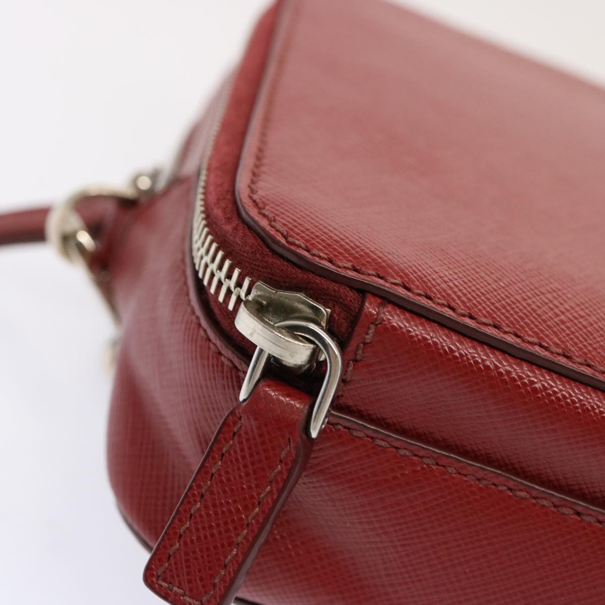 PRADA Safiano leather Clutch Bag Red Auth ac2882