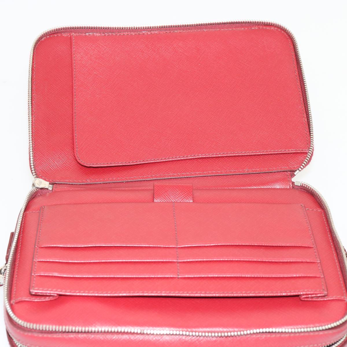 PRADA Safiano leather Clutch Bag Red Auth ac2882