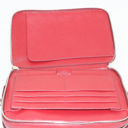 PRADA Safiano leather Clutch Bag Red Auth ac2882