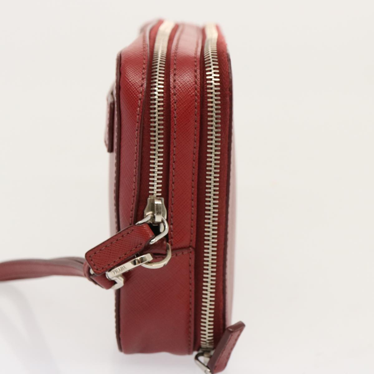 PRADA Safiano leather Clutch Bag Red Auth ac2882