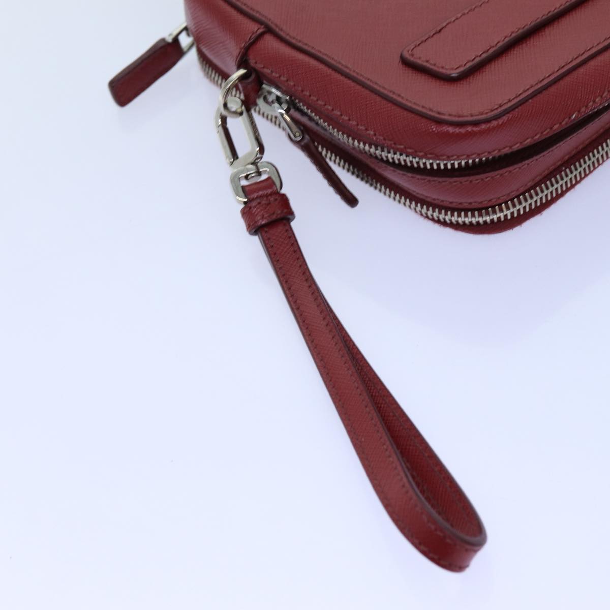 PRADA Safiano leather Clutch Bag Red Auth ac2882