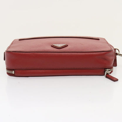 PRADA Safiano leather Clutch Bag Red Auth ac2882