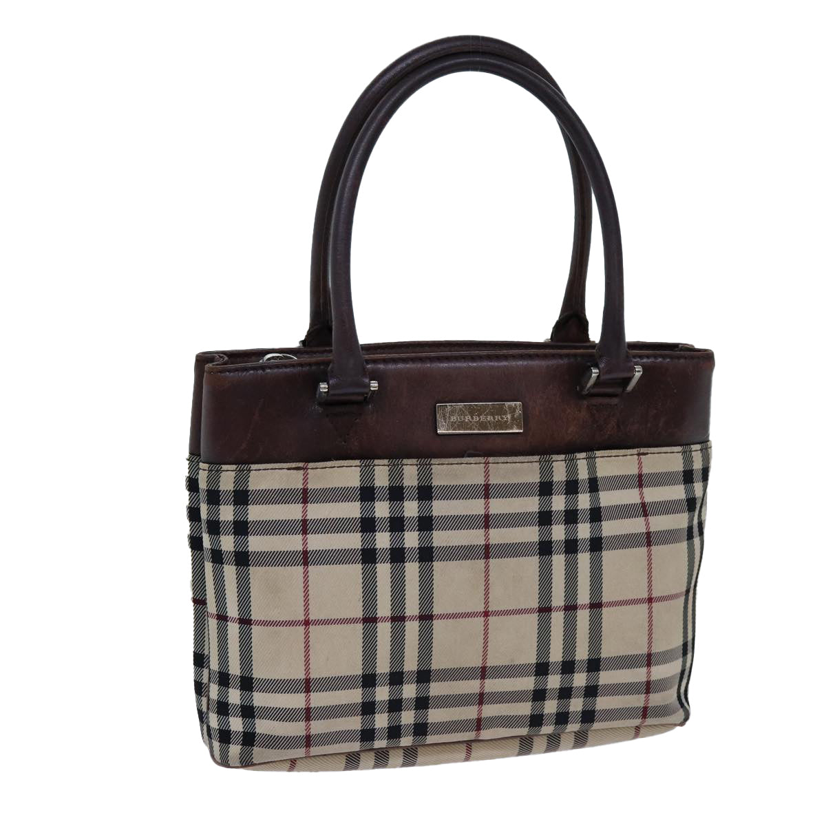 Burberry Nova Check Hand Bag Canvas Beige Auth ac2920