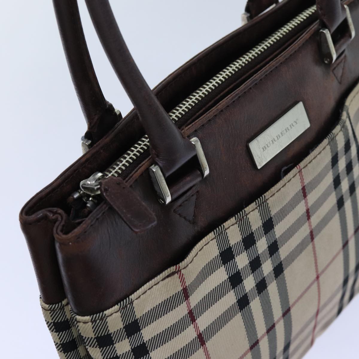 Burberry Nova Check Hand Bag Canvas Beige Auth ac2920