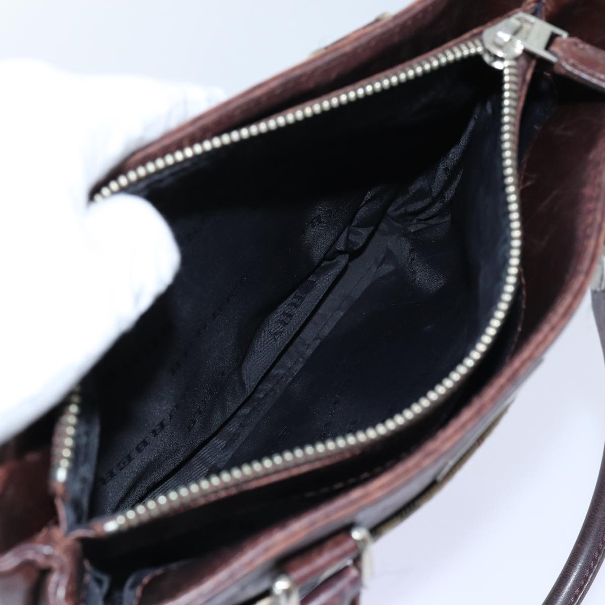 Burberry Nova Check Hand Bag Canvas Beige Auth ac2920