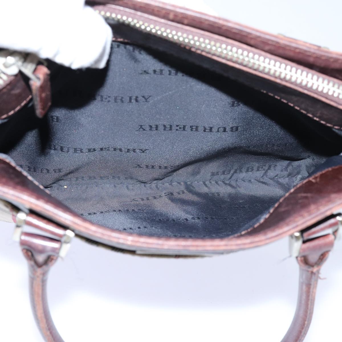 Burberry Nova Check Hand Bag Canvas Beige Auth ac2920