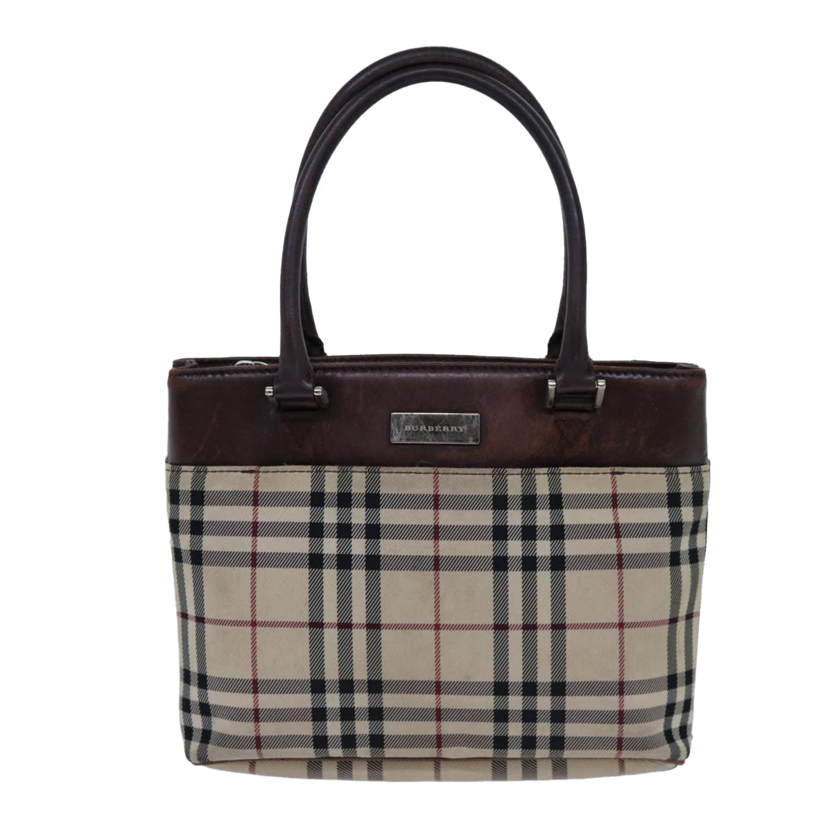 Burberry Nova Check Hand Bag Canvas Beige Auth ac2920