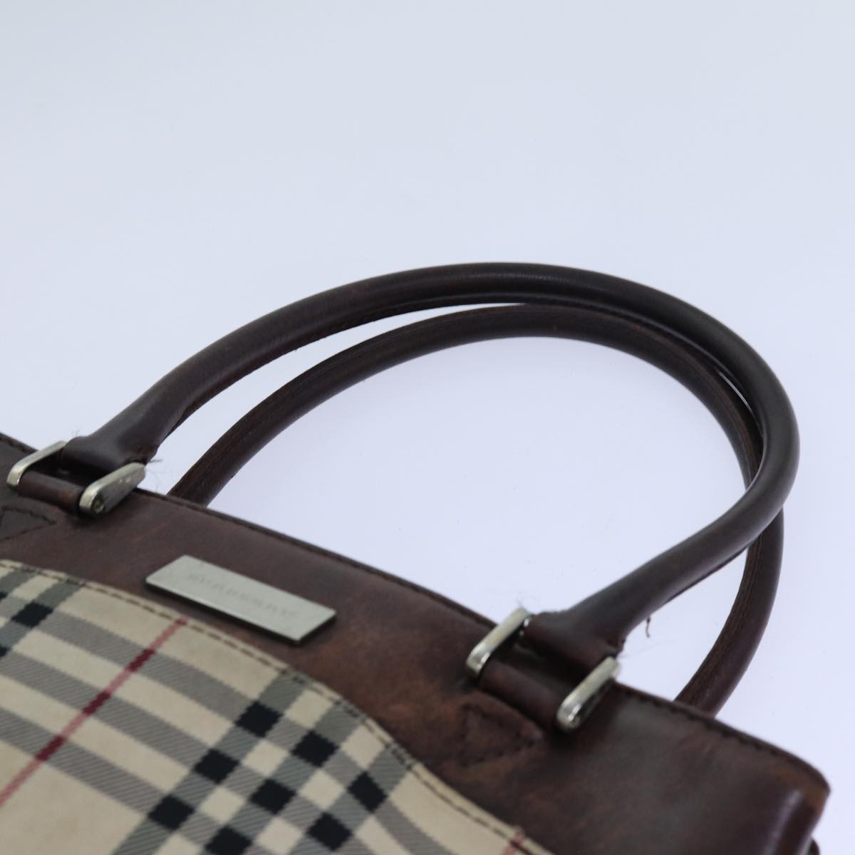 Burberry Nova Check Hand Bag Canvas Beige Auth ac2920