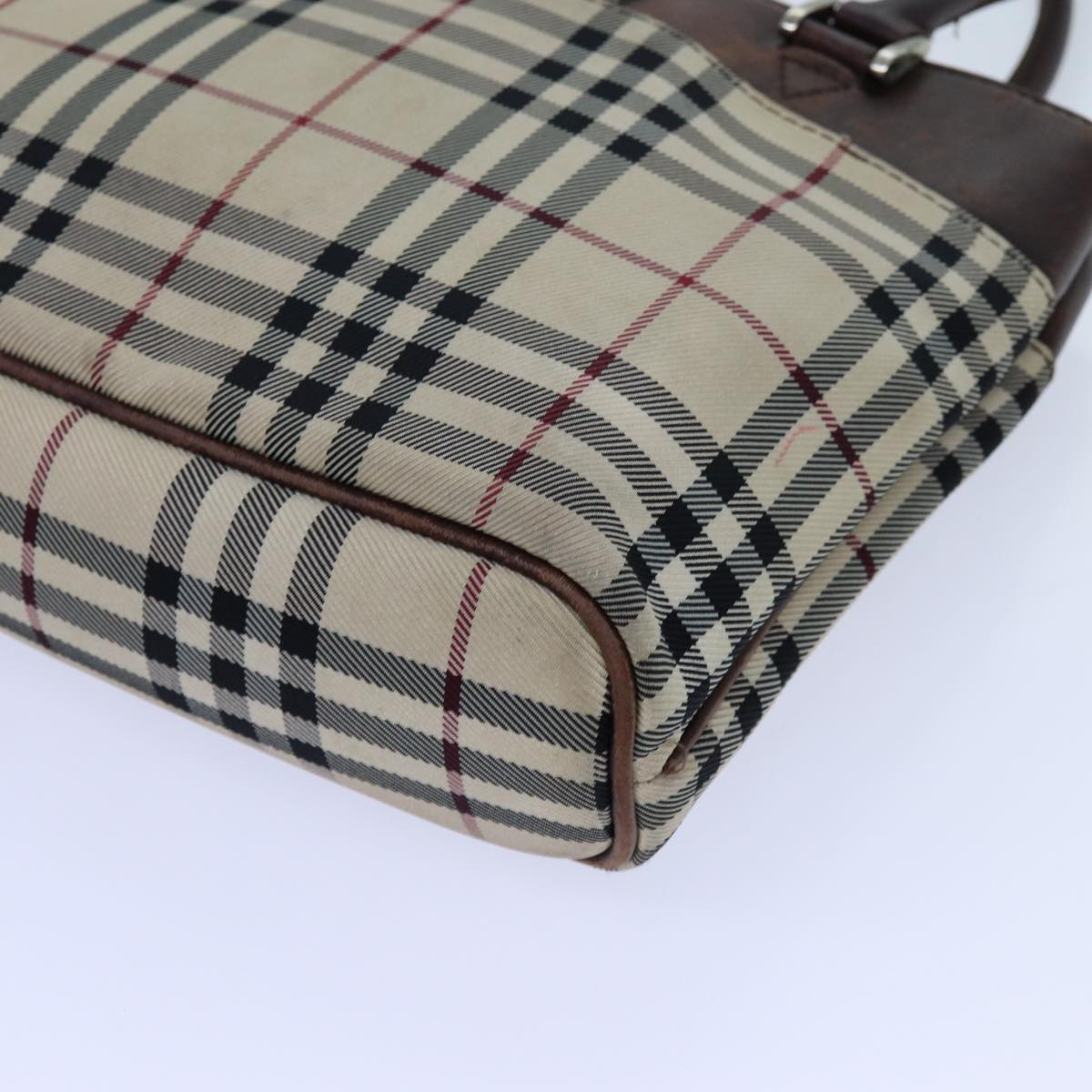 Burberry Nova Check Hand Bag Canvas Beige Auth ac2920