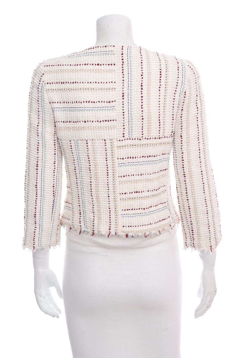 Chanel 2000 Cream & Red Tweed Zip Up Jacket SZ 38