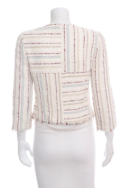 Chanel 2000 Cream & Red Tweed Zip Up Jacket SZ 38