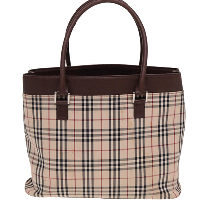 BURBERRY Nova Check Tote Bag Canvas Beige Auth ac3071