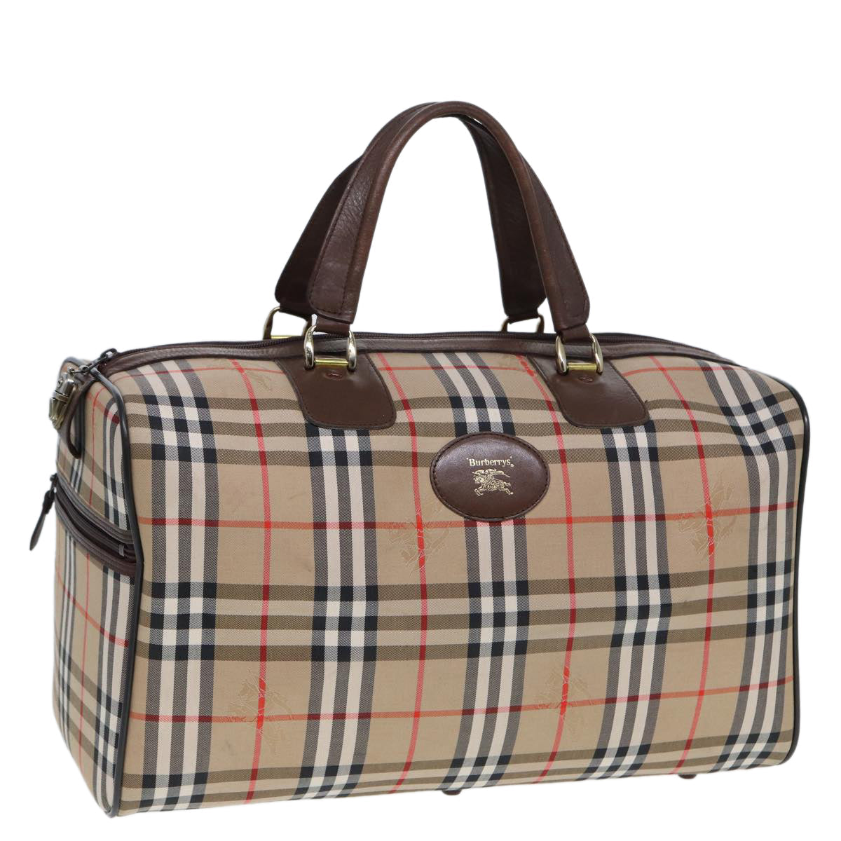BURBERRYSs Nova Check Boston Bag Canvas Beige Auth ac3072