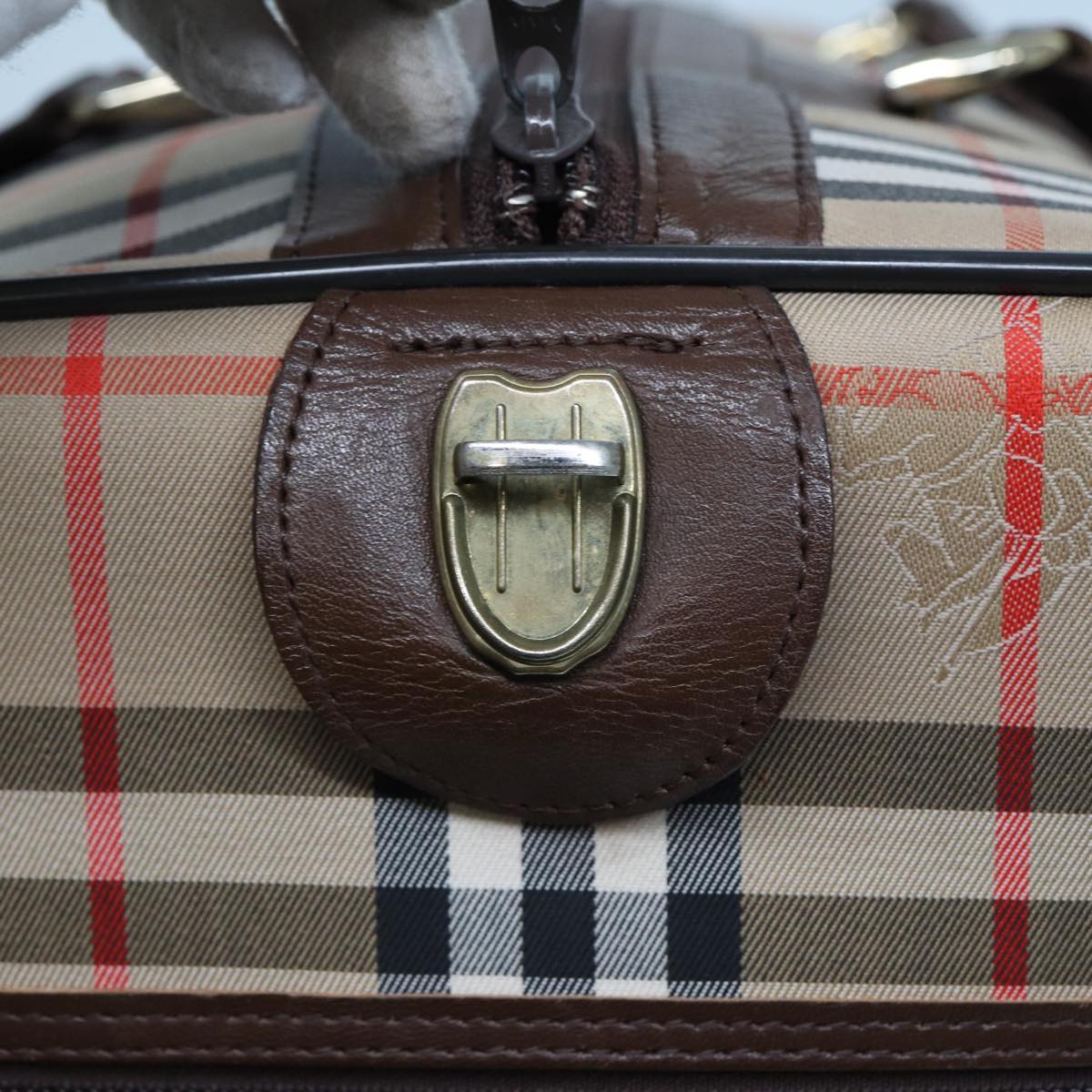 BURBERRYSs Nova Check Boston Bag Canvas Beige Auth ac3072