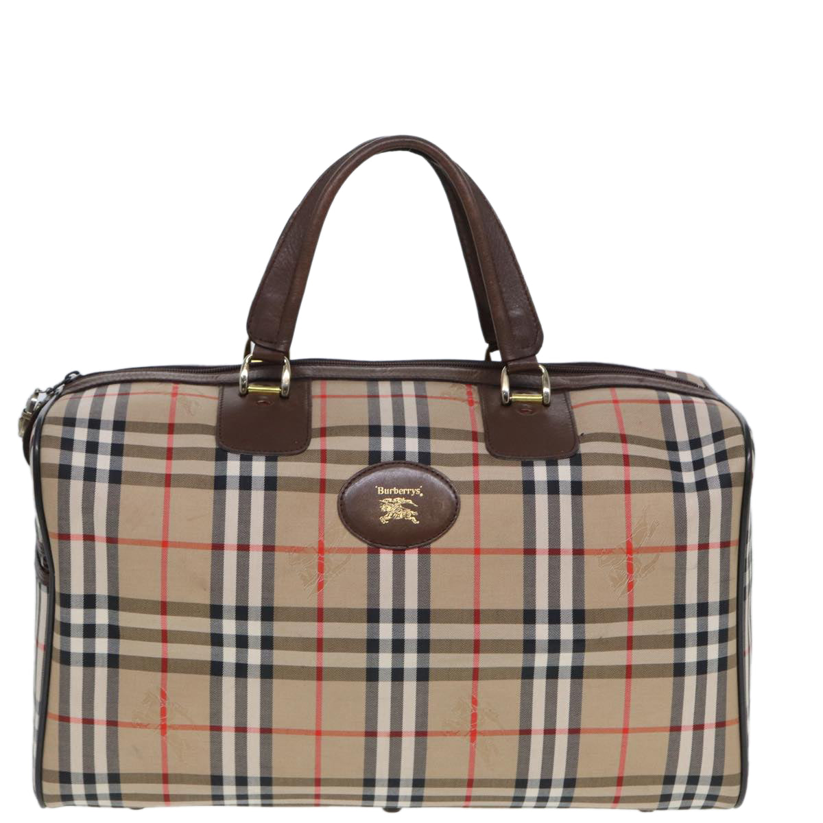 BURBERRYSs Nova Check Boston Bag Canvas Beige Auth ac3072